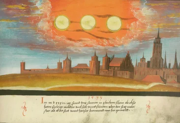 Augsburger Wunderzeichenbuch — Folio 131 Nebensonnen über Münster